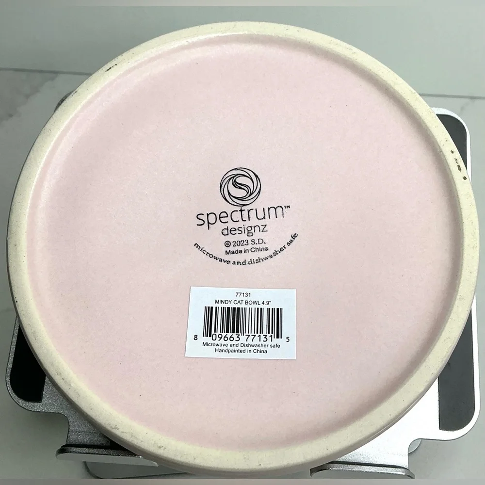 Spectrum Cat Bowl Ceramic Pink Pet Dish Food Water Happy Cat Pawprints 5.25